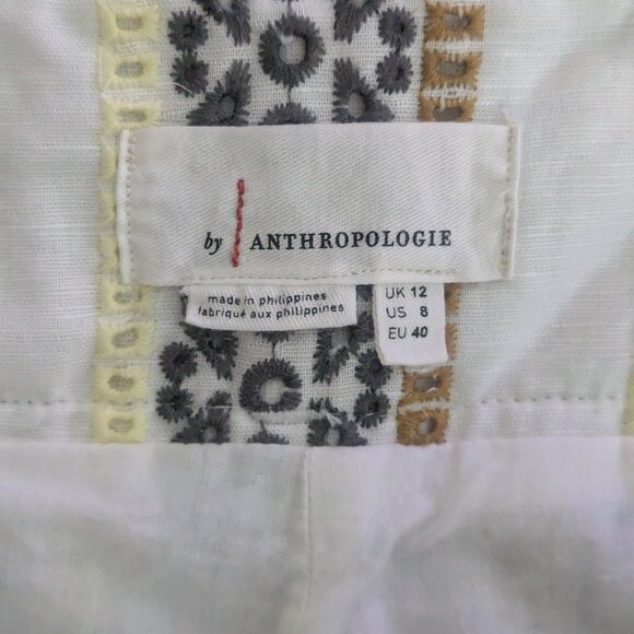 Anthropologie - Embroidered linen Striped Boho Wide Leg High Rise Eyelet Pants - Picture 8 of 9